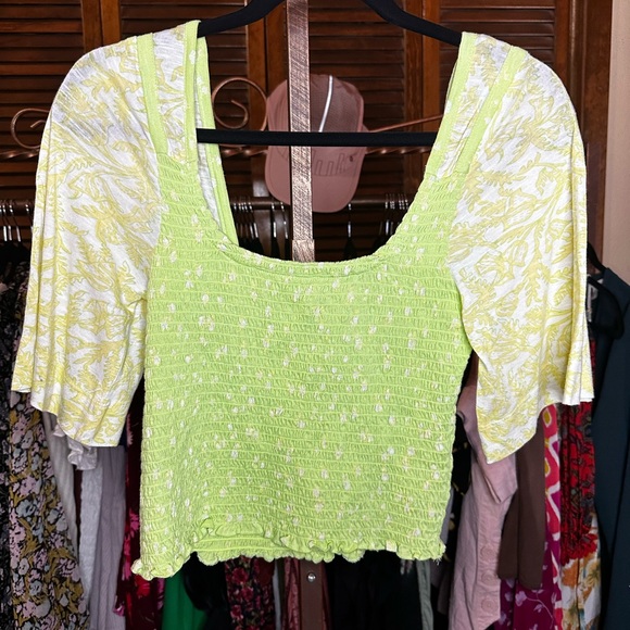 NWT Free People Marigold shirred bodice top in green - Picture 3 of 4